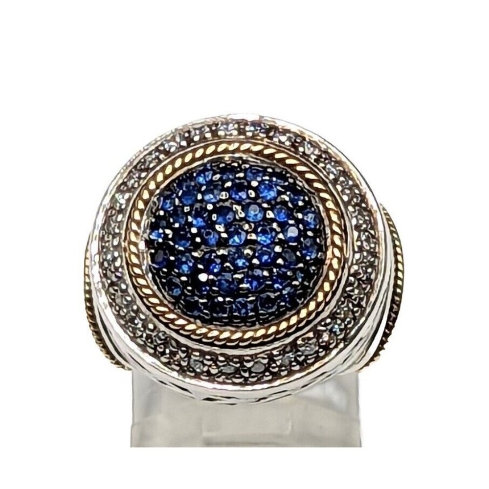 EFFY Sterling Silver 18k Yellow Gold Sapphire Diamond Gemstone Ring Size 7 READ